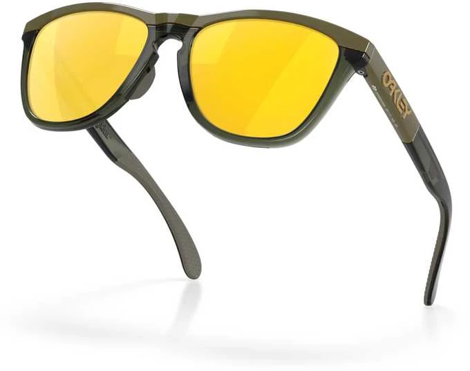 Oakley Frogskins XL akiniai alyvuogių rėmeliais ir geltonais lęšiais