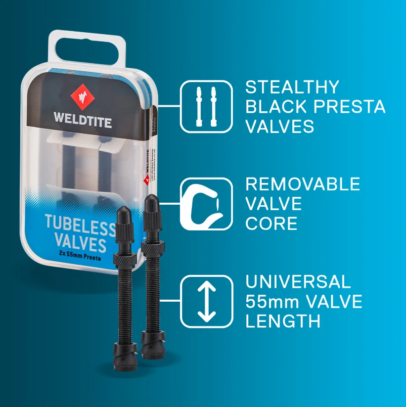 WELDTITE TUBELESS VALVE bekamerinių padangų vožtuvų rinkinys x2 Presta 55mm