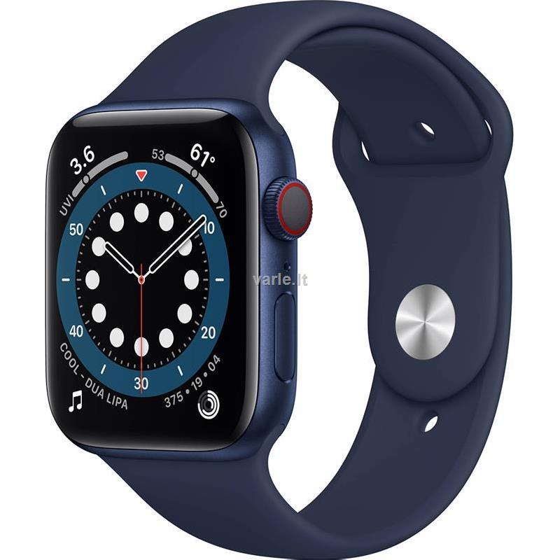 Išmanusis laikrodis Apple Watch Series 6 GPS + Cellular, 44mm Mėlynos  spalvos aliuminio korpusas su mėlynu (Deep Navy) sportiniu dirželiu |  Varle.lt