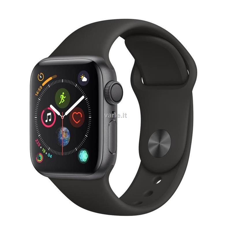 Išmanusis laikrodis Apple Watch Series 4 GPS 40mm Pilko aliuminio korpusas su juodu dirželiu, A1977