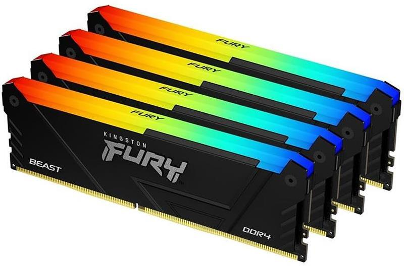 RAM „Kingston KF436C18BB2AK4/128“ 128 GB 3600 MT/s DDR4 CL18 DIMM (4 vnt. rinkinys) „FURY Beast RGB“ | „Kingston“