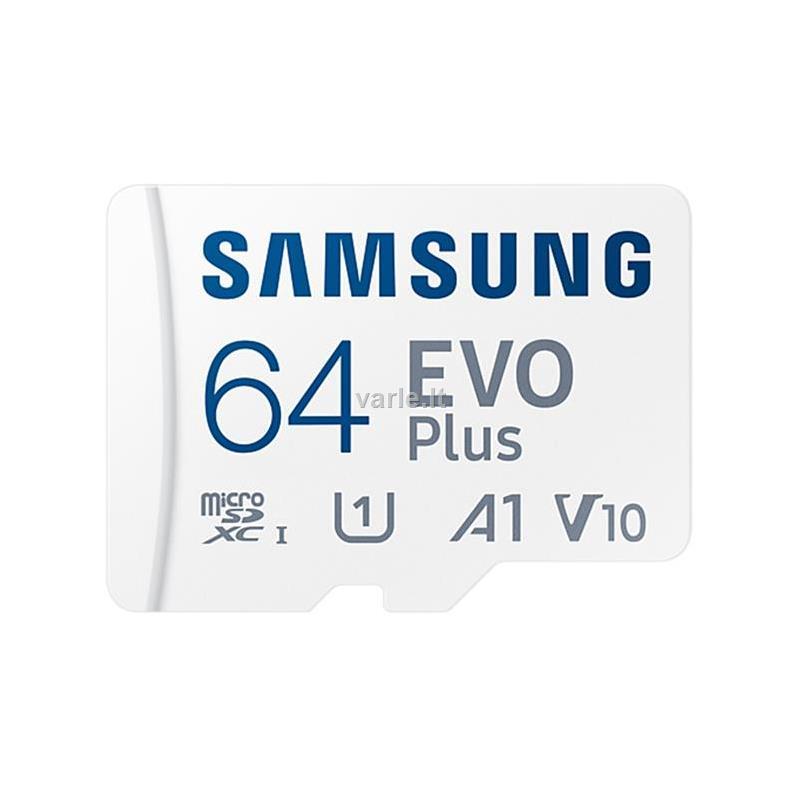 Atminties kortelė Samsung EVO Plus microSD 64 GB /MEMORY Micro SDXC EVO+ 64GB/V10 W/A MB-MC64KA/EU   Baltos spalvos aprašymas - Prekės nuotrauka