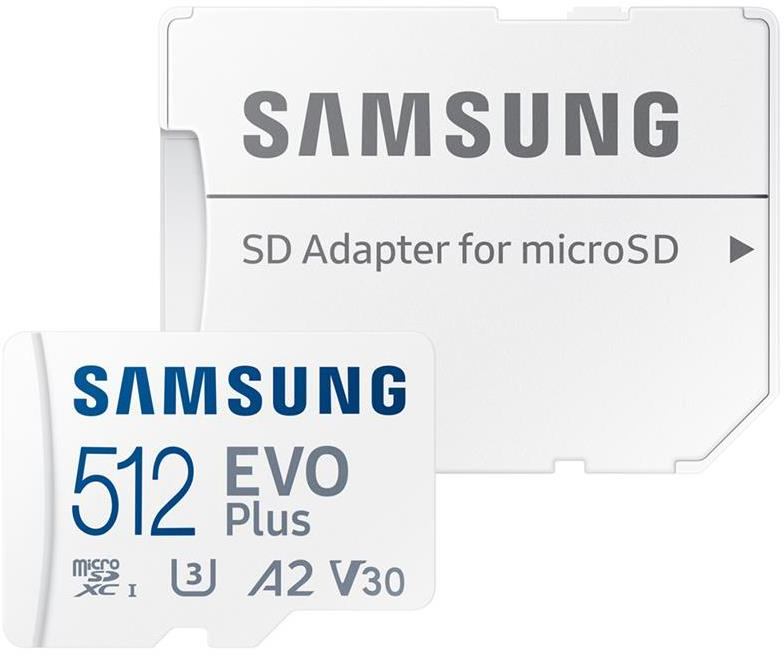 Atminties kortelė Samsung Micro SD Card EVO PLUS 512 GB Micro SDXC Flash atminties klasė 10 SD adapter/Baltos spalvos