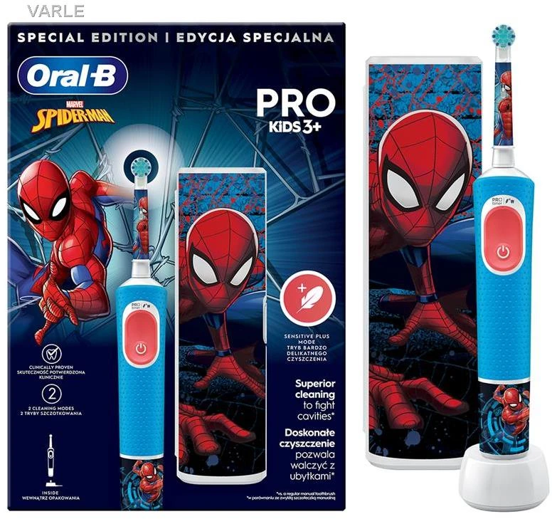 Elektrinis dantų šepetėlis Braun D103.413.2KX Vitality PRO Kids 3+ Spiderman + kelioninis dėklas