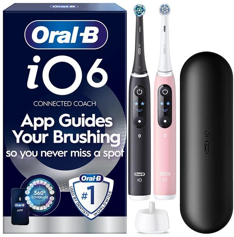 Braun iOM6d.2J6 Oral-B iO6 Duo Pack Elektrinis Dantų Šepetėlis Juodas + Rožinė Sand Extra Handle