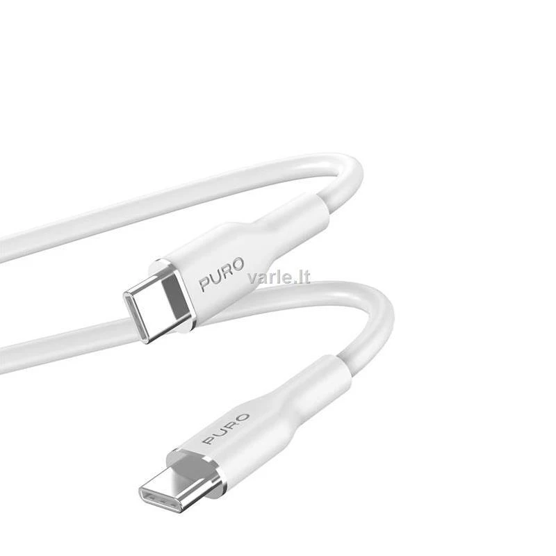 Puro Elektrik Puro Soft USB-C – USB-C 60W 1,5m silikoninis laidas – baltas