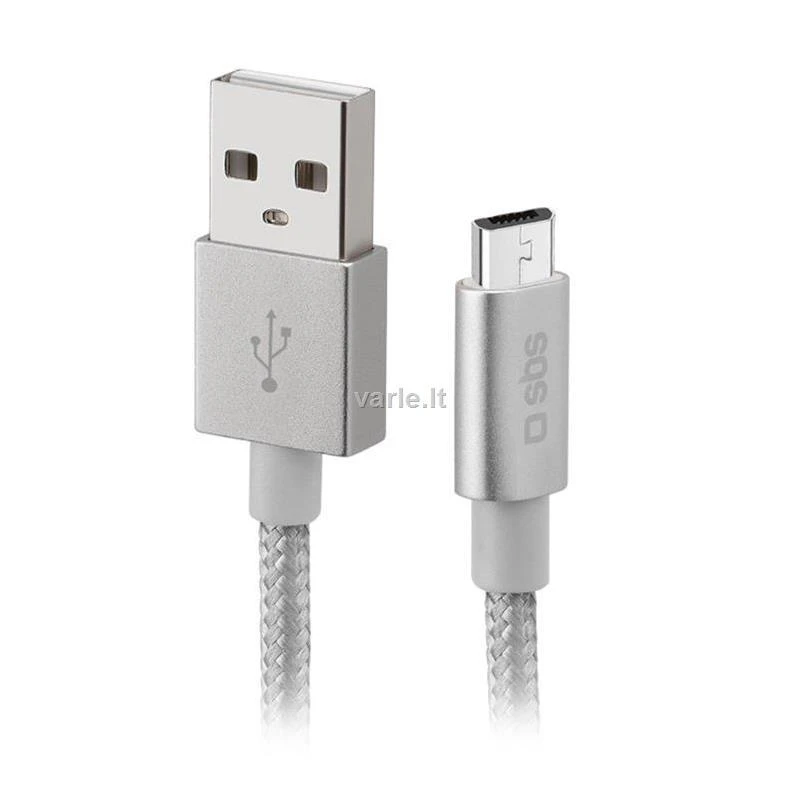 Kabelis USB-microUSB SBS 1 m w otulinie Sidabrinė