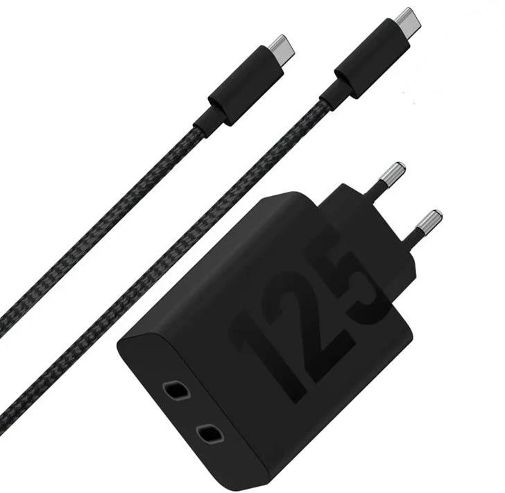 MCD-1252 Motorola TurboPower Duo 2xUSB-C 125W kelioninis įkroviklis + USB-C/USB-C Data kabelis juodos spalvos