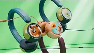 Laidinės vaikiškos ausinės Philips TAK2000CT/00, mėlynos ir žalios spalvos aprašymas - Prekės nuotrauka