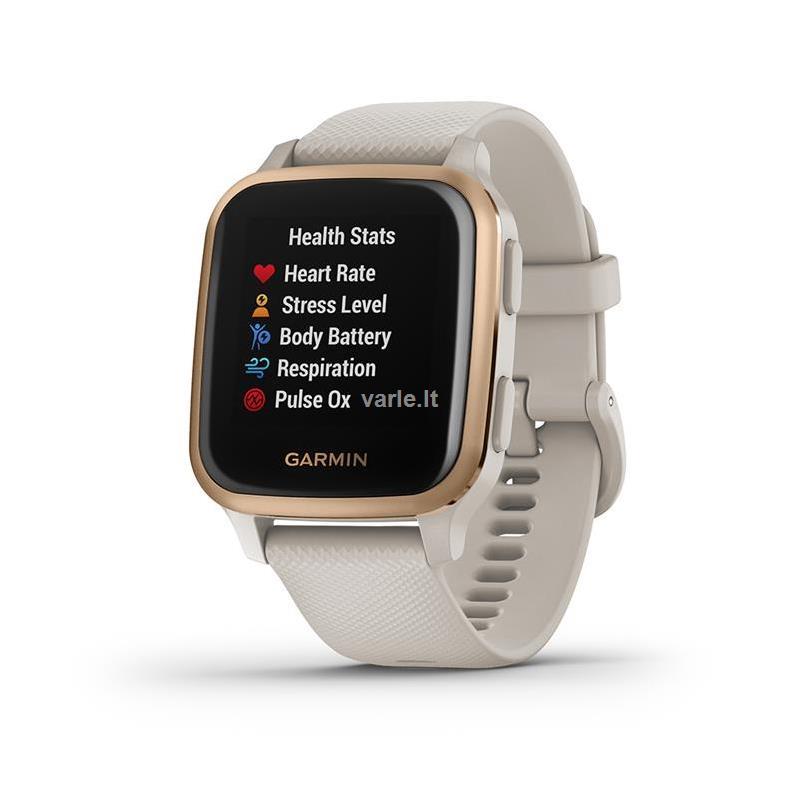 Išmanusis laikrodis Garmin Venu Sq - Music Edition, Rausvojo aukso spalvos  aliuminio apvadas su šviesaus smėlio spalvos korpusu ir silikoniniu  dirželiu | Varle.lt