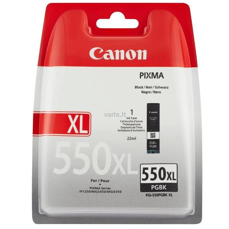 CANON 1LB PGI-550XL PGBK rašalo kasetė juodas standartinės talpos 500 puslapių 1 pak. XL