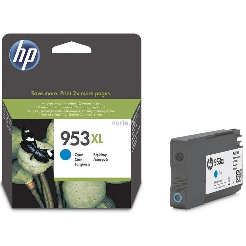 Hewlett Packard (HP) HP 953XL didelio našumo žalsvai mėlynos spalvos rašalo kasetė, 1600 puslapių, skirta HP OfficeJet Pro 8218,8710,8720,8730,8740