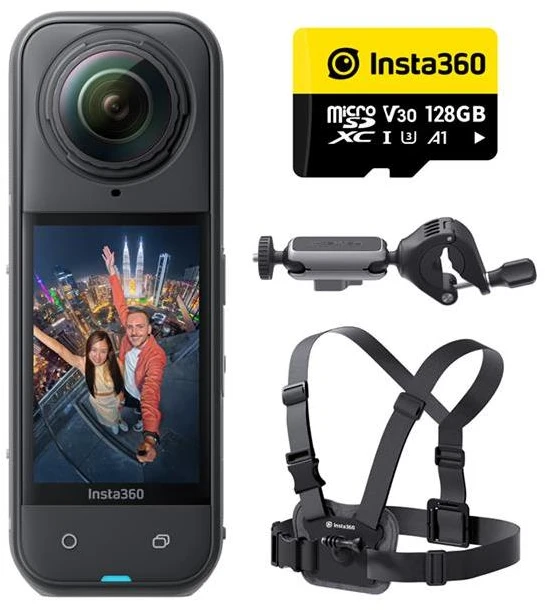 Veiksmo kameros standartinis rinkinys Insta360 X5, juodos spalvos, rinkinys dviračiui