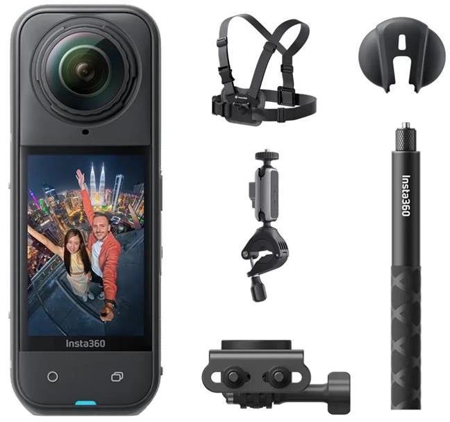Veiksmo kameros standartinis rinkinys Insta360 X5, juodos spalvos, rinkinys dviračiui