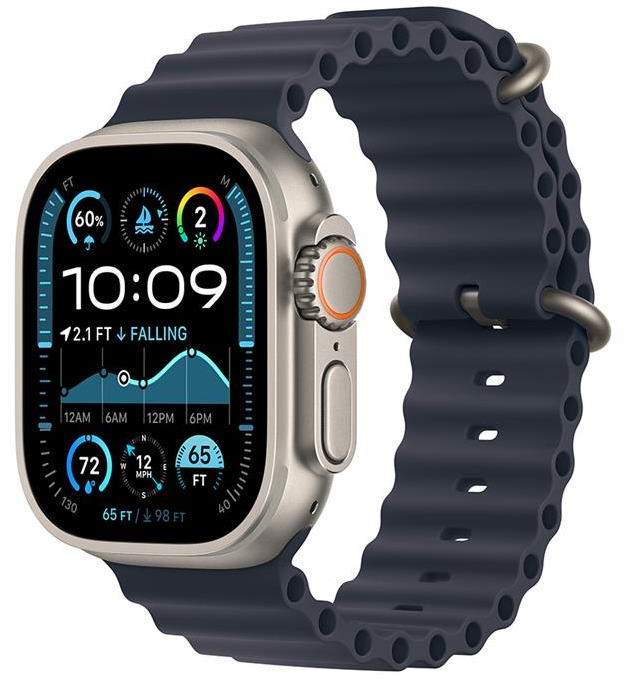 Apple Watch Ultra 2 GPS + Cellular 49mm Natural Titanium Case with Navy Ocean Band MX4D3EL/A