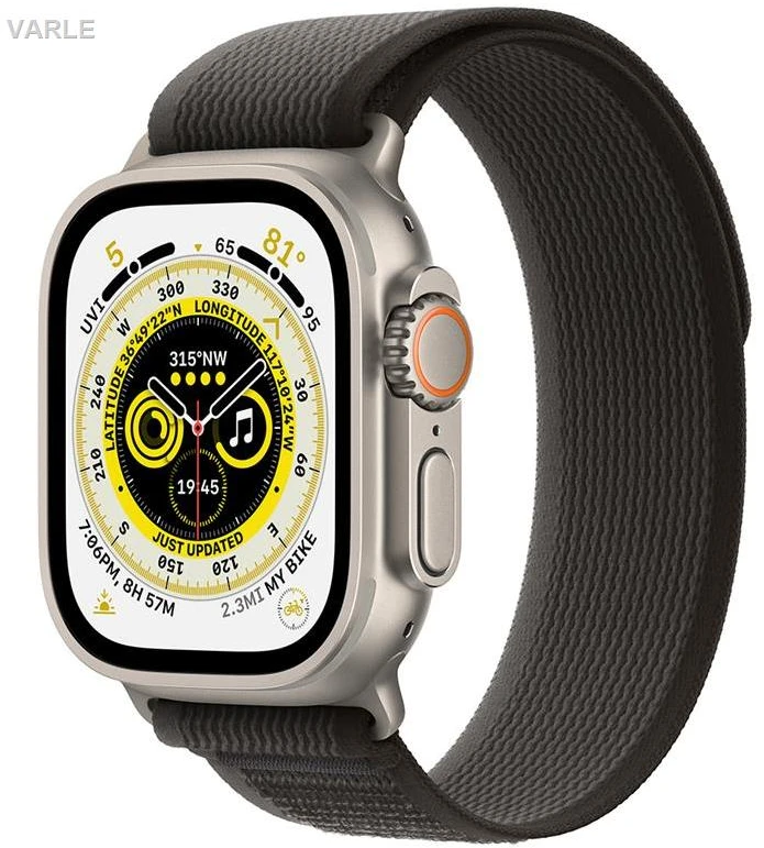 Apple Watch Ultra GPS + Cellular, 49mm Titanium Case with Black/Gray Trail Loop - M/L MQFX3UL/A