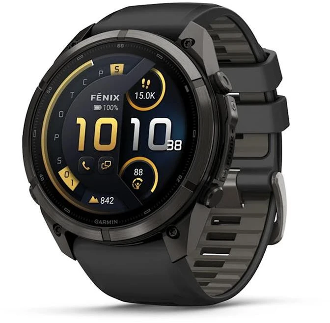 „Garmin fenix 9 Pro“ išmanusis laikrodis, „inReach“, 51 mm, anglies pilkos spalvos DLC titano korpusas su juodu ir akmenukų pilkos spalvos silikoniniu dirželiu