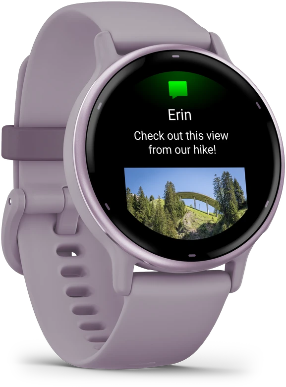 Išmanusis laikrodis Garmin vívoactive® 5 Metalinės orchidėjų spalvos aliuminio apvadas su orchidėjų spalvos korpusu ir silikoniniu dirželiu