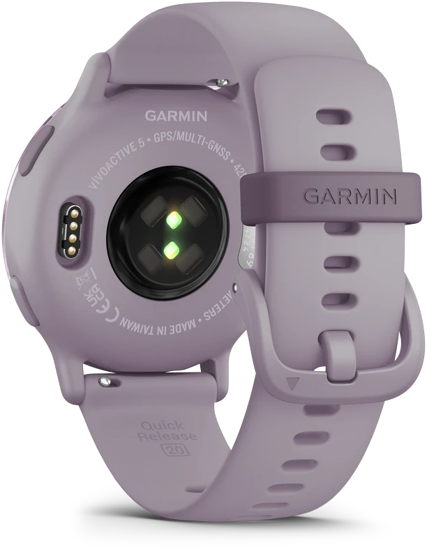 Išmanusis laikrodis Garmin vívoactive® 5 Metalinės orchidėjų spalvos aliuminio apvadas su orchidėjų spalvos korpusu ir silikoniniu dirželiu