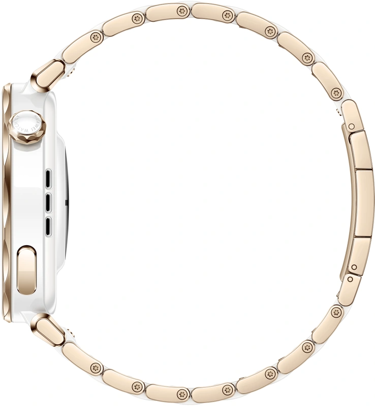 Išmanusis laikrodis Huawei Watch GT 5 Pro Active (42 mm), Baltos spalvos keramikinis dirželis su aukso spalvos detalėmis