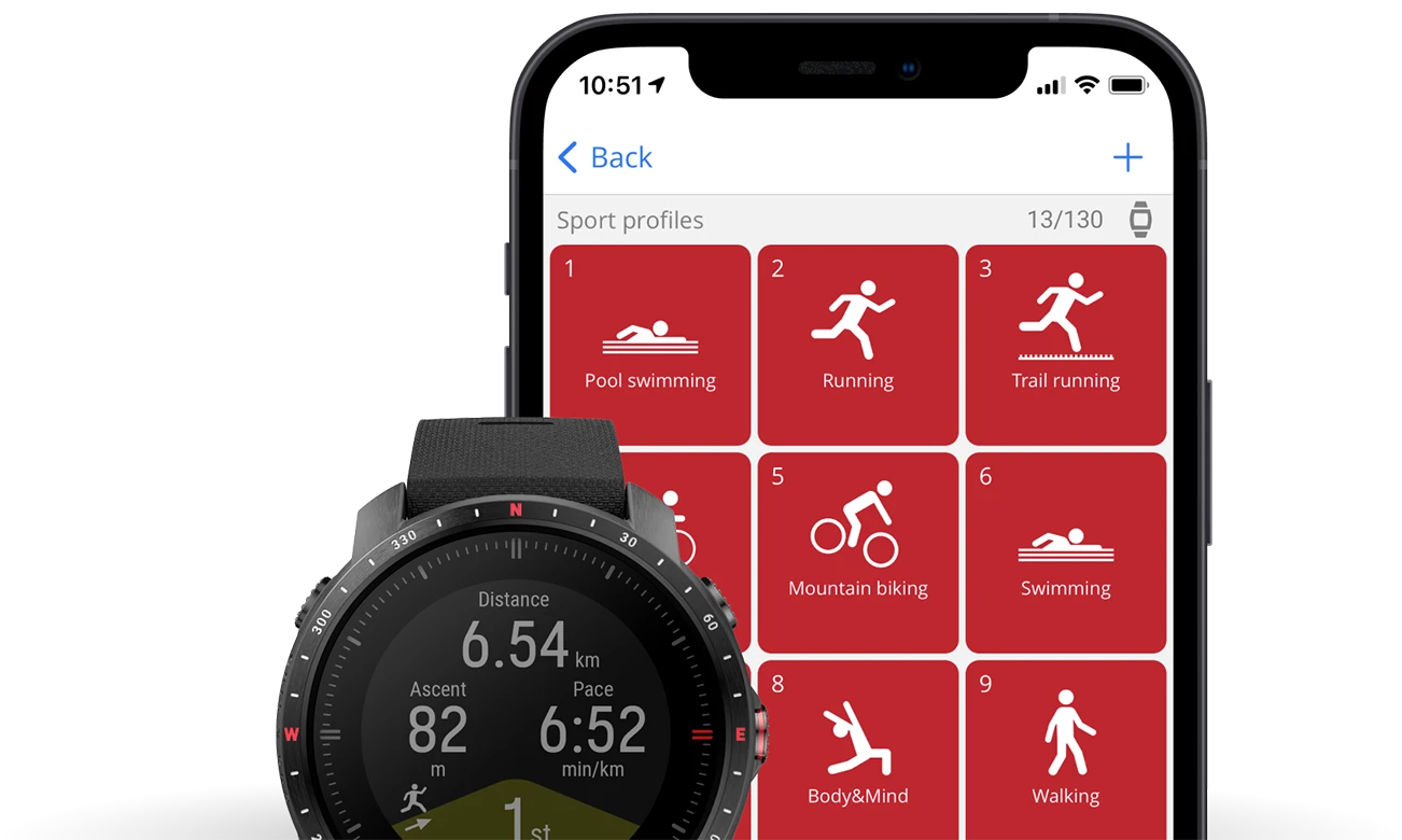 Išmanusis laikrodis Polar Grit X Pro Titan, Titano apvadas su juodu odiniu dirželiu