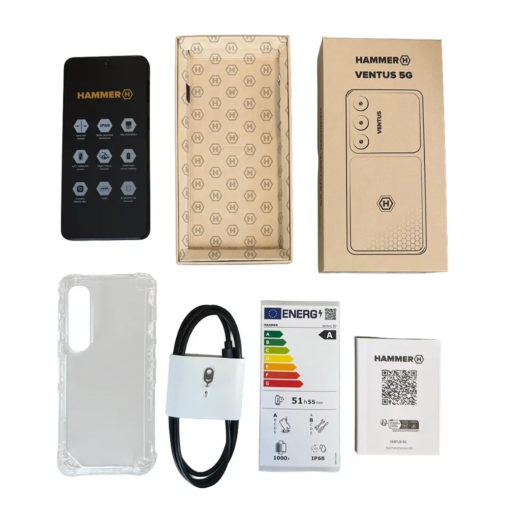 Išmanusis telefonas HAMMER VENTUS 5G 6,77" AMOLED 120 Hz, 8+256 GB, 108 MP, 5000 mAh, 5G, IP69, juodas