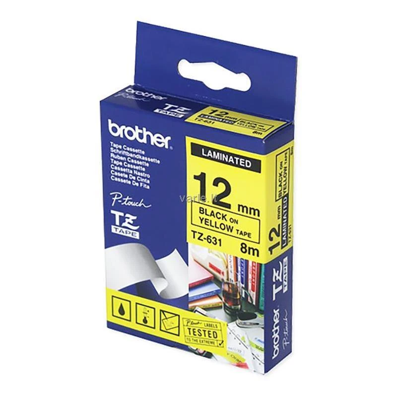 Brother | TZe-631 Laminated Tape | Juodas on Geltona | TZe | 8 m | 1.2 cm