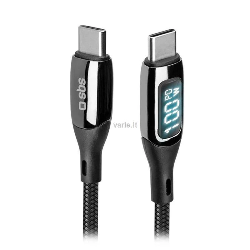 SBS USB-C zu USB-C Kabelis 100W m. Ekranas 1m juodas