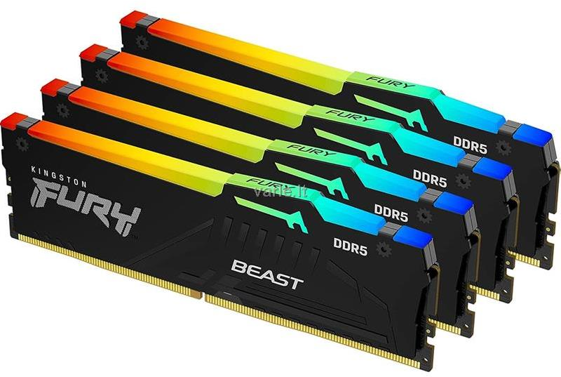 RAM „Kingston KF552C40BBAK4-128“ 128 GB 5200 MT/s DDR5 CL40 DIMM (4 vnt. rinkinys) „FURY Beast RGB XMP“ | „Kingston“