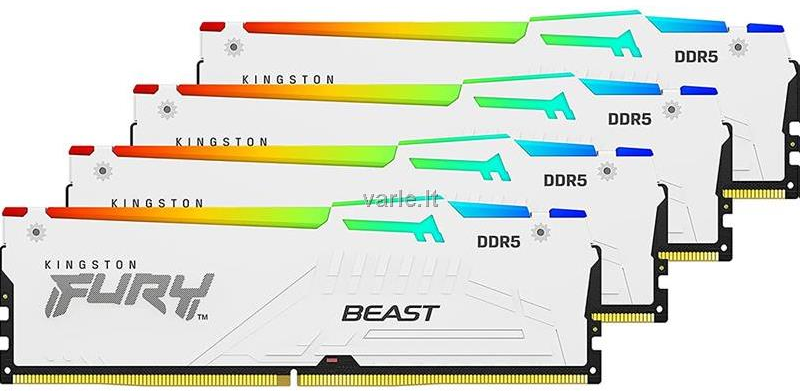 RAM „Kingston KF560C40BWAK4-64“ 64 GB 6000 MT/s DDR5 CL40 DIMM atmintis (4 vnt. rinkinys) „FURY Beast Baltas RGB XMP“ | „Kingston“