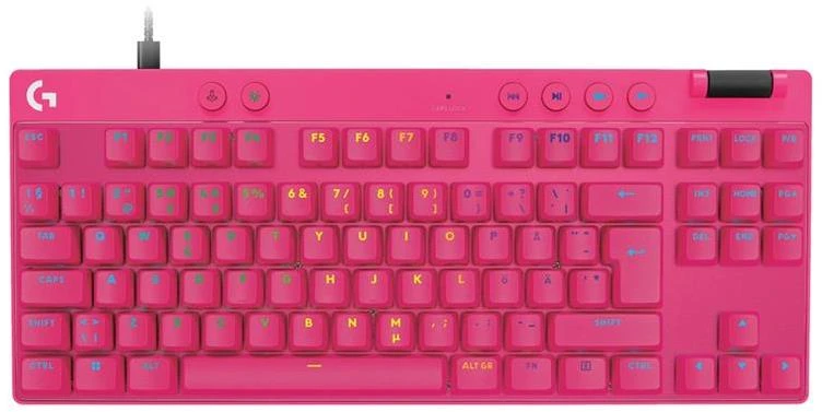 Klaviatūra Logitech G 920-013251, su laidu, USB, Magnetic-mechaninė key switch, QWERTY, LED, Rožinė