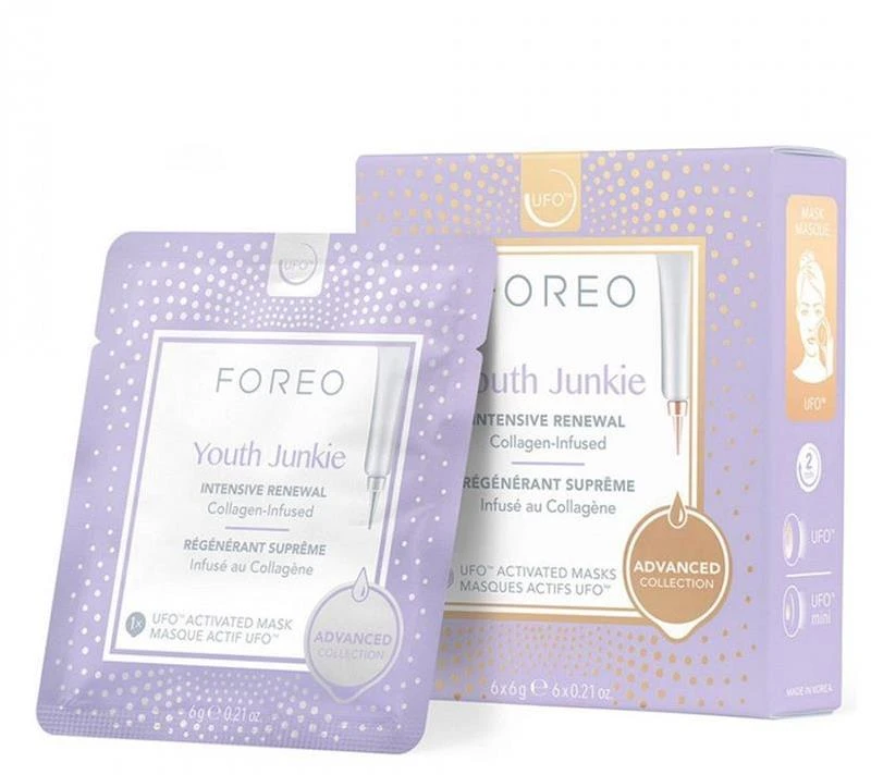 FOREO Intensyviai atsinaujinanti kaukė sausai odai su smulkiomis raukšlelėmis UFO™ Youth Junkie (Intensyvi kaukė) 6 x 6 g