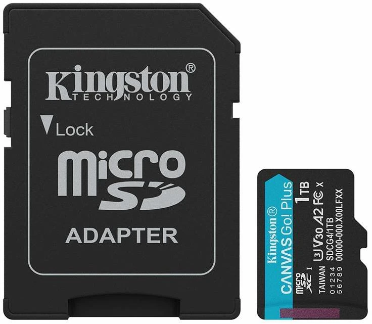 Atminties kortelė Kingston Technology 1TB Micro SDXC Canvas Go Plus Gen4 200MB/s A2 U3 V30 kortelė + adapteris