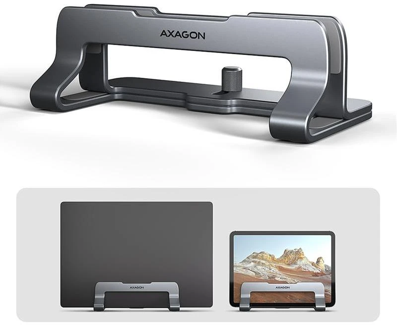 AXAGON STND-VG Vertical Nešiojamas kompiuteris Stand, adjustable width, aliuminio – pilkas