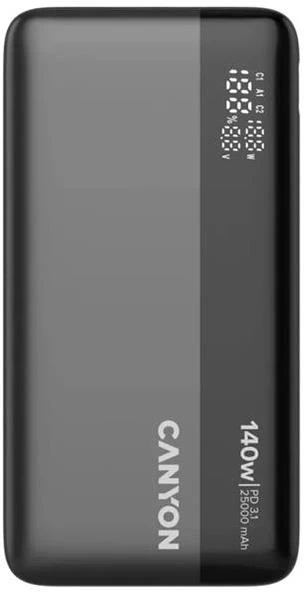 CANYON išorinė baterija PB-240, 25000mAh PD140W, su ekranu, matmenys 160,0 x 82 x 27 mm, svoris 508+-10 g, tamsiai pilka spalva