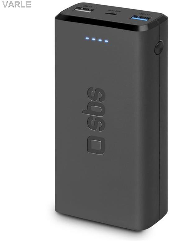 Power Bank 20.000 mAh Greitas įkrovimas, 2 USB By SBS Juodas