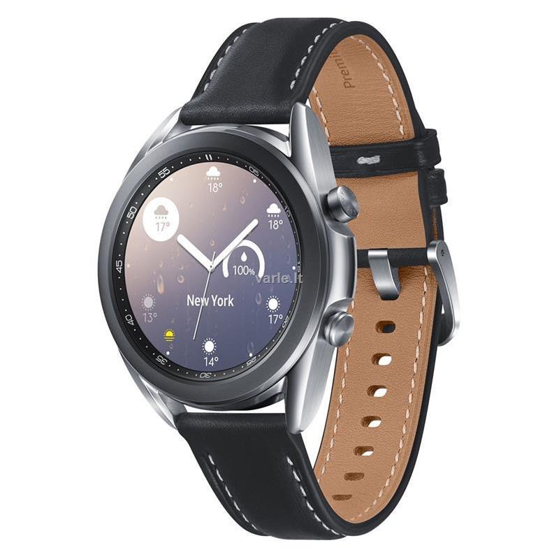 Išmanusis laikrodis Samsung Galaxy Watch 3 (41mm), Sidabrinės spalvos korpusas su juodos spalvos dirželiu