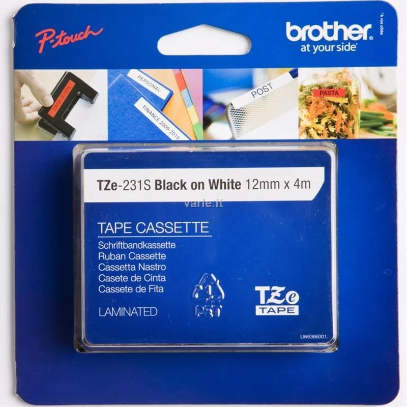BROTHER TZE231S 12 Juodas ON Baltas