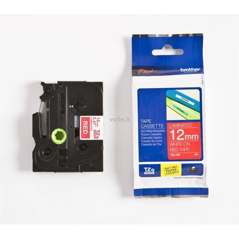 Brother | TZe-435 Laminated Tape | Baltas on Raudona | TZe | 8 m | 1.2 cm