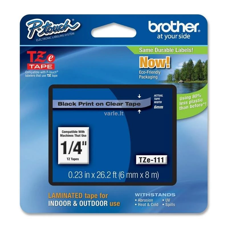 Brother Brolis | TZe-111 laminuota juosta | Juodas ant Clear | TZ | 8 m | 6 cm