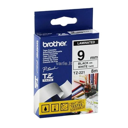 Brother | TZe-221 Laminated Tape | Juodas on Baltas | TZe | 8 m | 9 cm