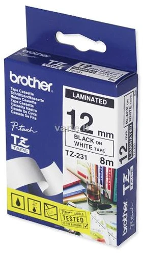 Brother | TZ-231 Laminated Tape | Juodas on Baltas | TZe | 8 m | 1.2 cm