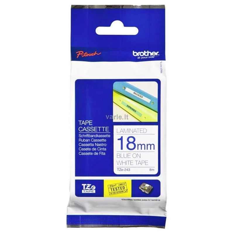 Brother TZE-243 Laminated Tape Mėlyna on Baltas, TZe, 8 m, 1.8 cm