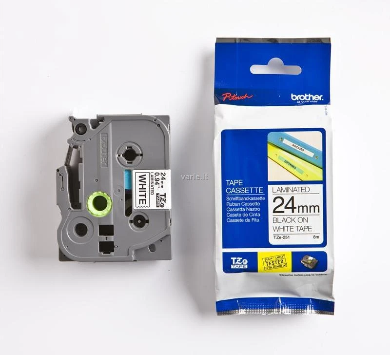 Brother | TZ-251 Laminated Tape | Juodas on Baltas | TZe | 8 m | 2.4 cm