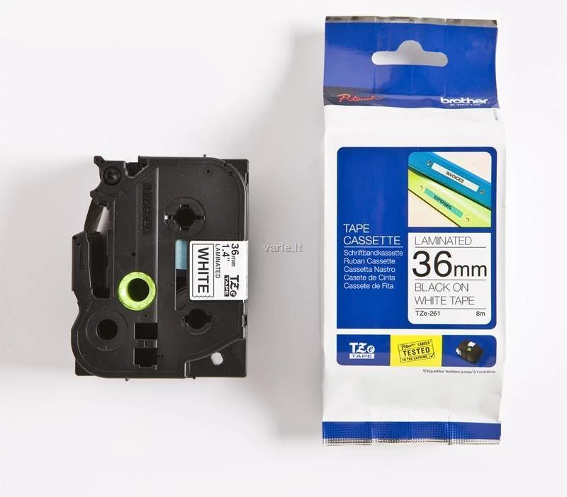 Brother | TZe-261 Laminated Tape | Juodas on Baltas | TZe | 8 m | 3.6 cm