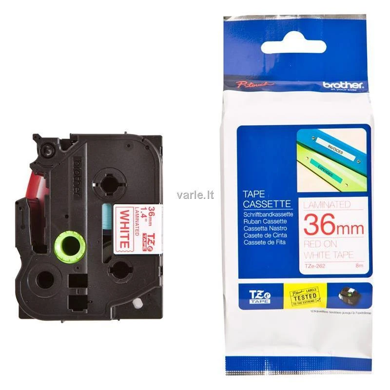 Brother | TZe-262 Laminated Tape | Raudona on Baltas | TZe | 8 m | 3.6 cm