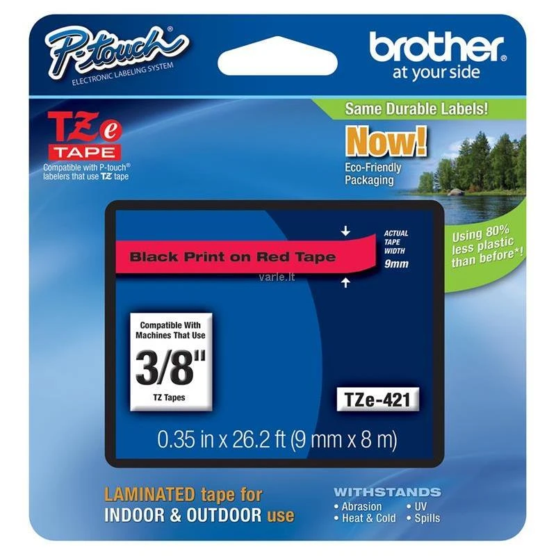 Brother | TZe-421 Laminated Tape | Juodas on Raudona | TZe | 8 m | 9 cm
