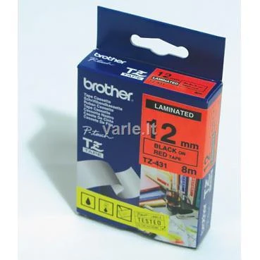 Brother | TZE-431 Laminated Tape | Juodas on Raudona | TZe | 8 m | 1.2 cm