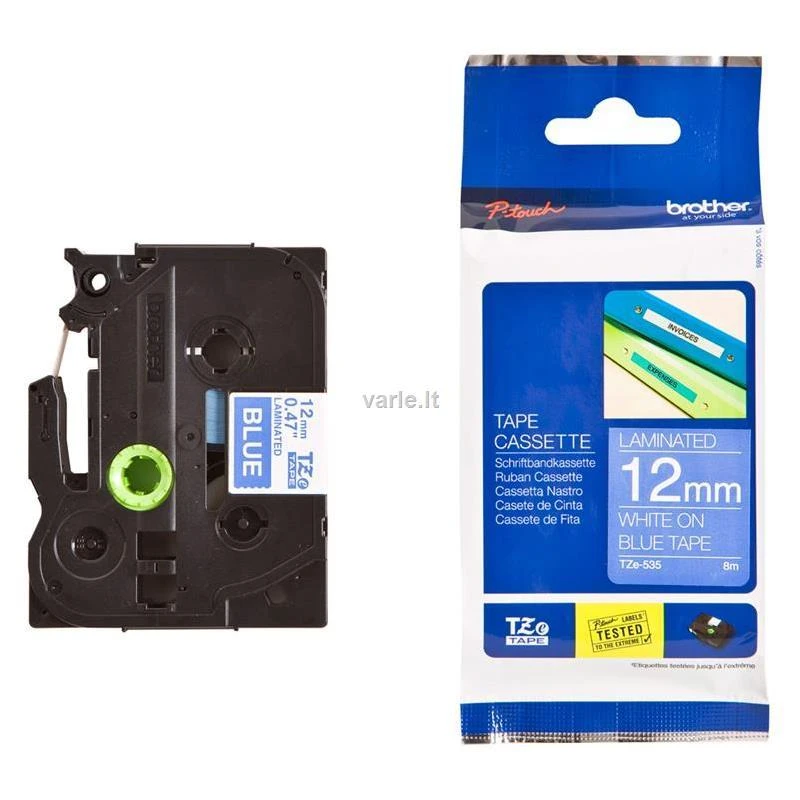 Brother | TZe-535 Laminated tape | Baltas on Mėlyna | TZe | 8 m | 1.2 cm
