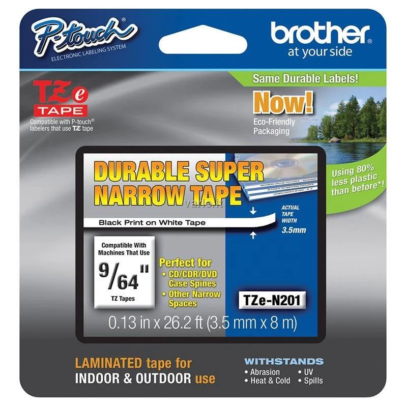 Brother TZe-N201 nelaminuota juosta Juodas ant Baltas, TZe, 8 m, 3,5 mm